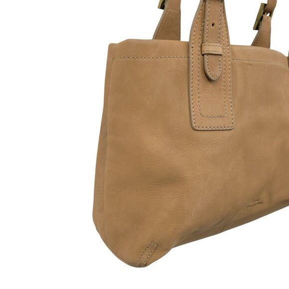 Stone Mountain Tan Genuine Leather Double Top Handle Handbag Buckle Neutral Boho - Picture 7 of 14